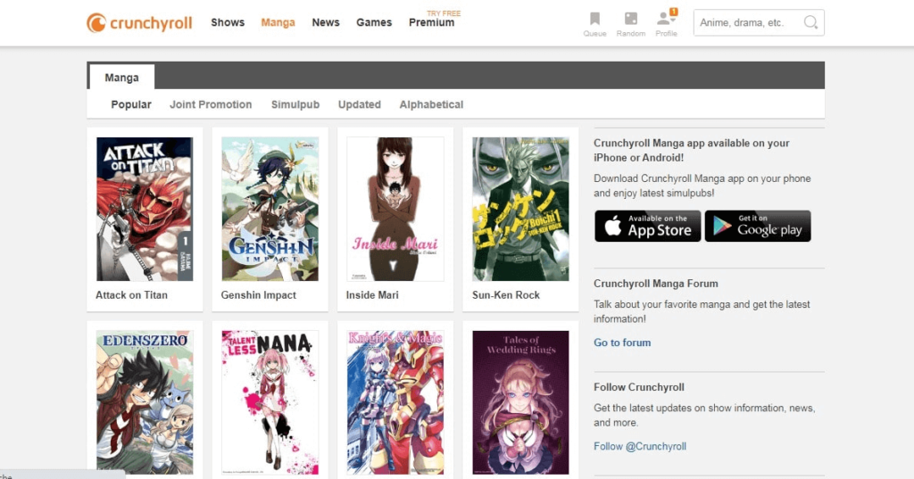 crunchyroll webpage screenshot