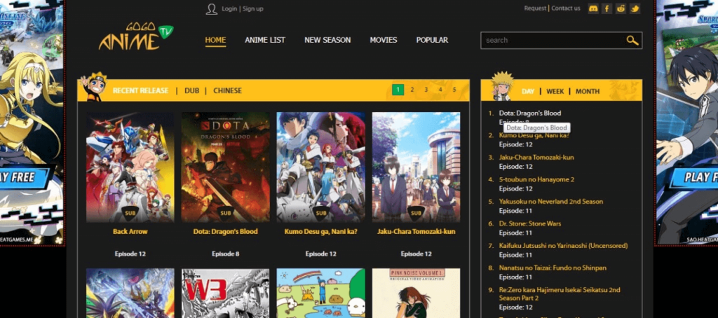 gogoanime website homepage screenshot