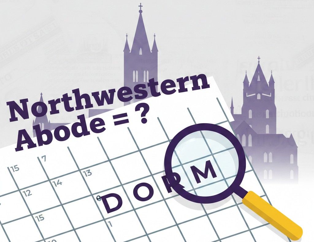 Northwestern Abode Crossword: The 4-Letter Answer That Stumps Everyone (And Why It’s Actually Brilliant) Crossword puzzle grid showing the answer DORM for the clue Northwestern abode, with Northwestern University Gothic buildings in the background